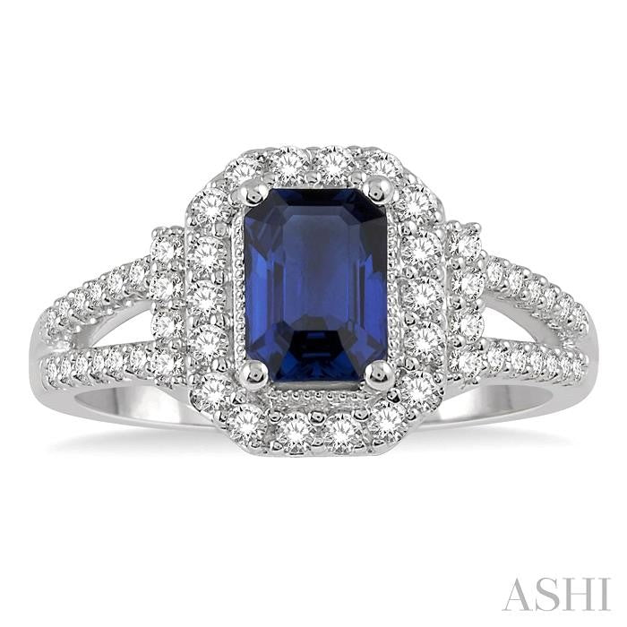 ASHI Emerald Shape Gemstone & Halo Diamond Ring 41033PPFHSPWG