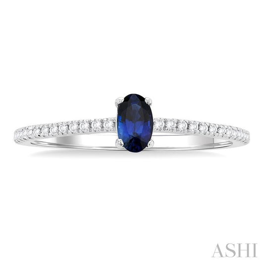 ASHI Oval Shape Gemstone & Petite Diamond Fashion Ring 41238PPTSSPWG