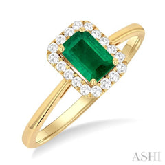 ASHI Emerald Shape Gemstone & Halo Diamond Ring 41278PPFGEMYG-OC