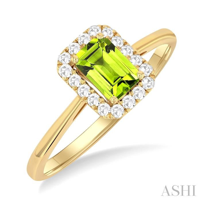 ASHI Emerald Shape Gemstone & Halo Diamond Ring 41278PPFGPEYG-OC