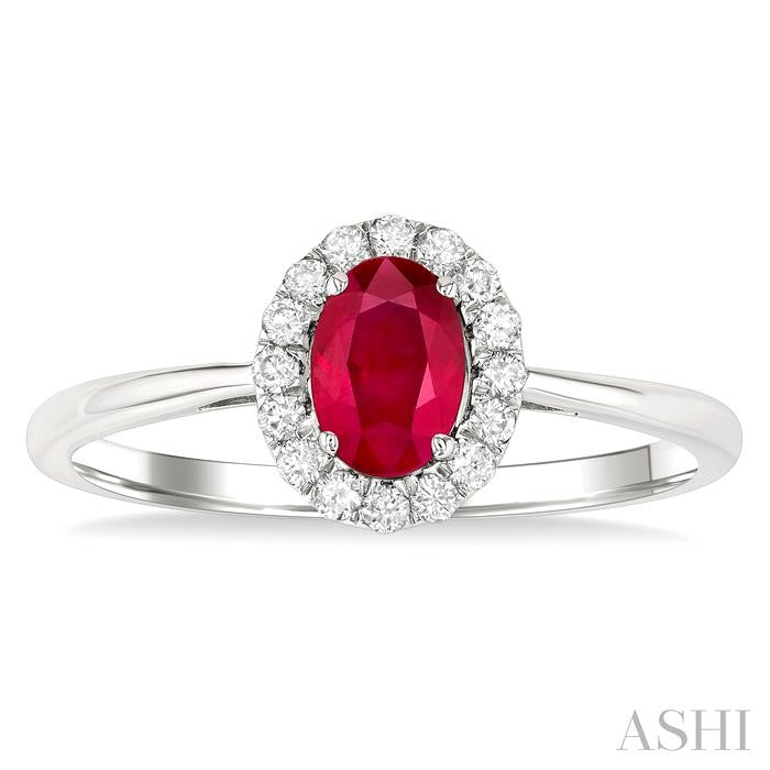 ASHI Oval Shape Gemstone & Halo Diamond Ring 41278PPFGRBWG-OV
