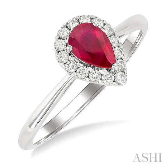 ASHI Pear Shape Gemstone & Halo Diamond Ring 41278PPFGRBWG-PR