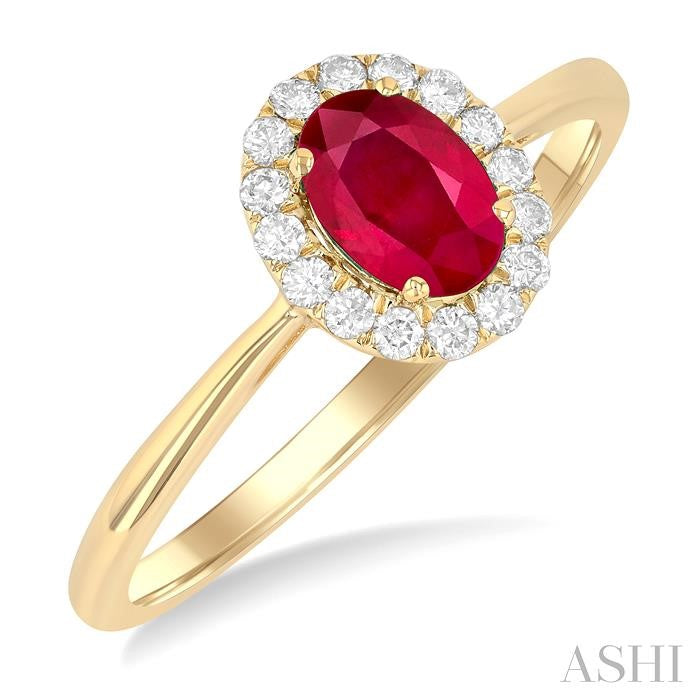 ASHI Oval Shape Gemstone & Halo Diamond Ring 41278PPFGRBYG-OV