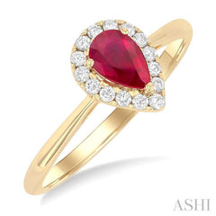 ASHI Pear Shape Gemstone & Halo Diamond Ring 41278PPFGRBYG-PR