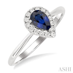 ASHI Pear Shape Gemstone & Halo Diamond Ring 41278PPFGSPWG-PR
