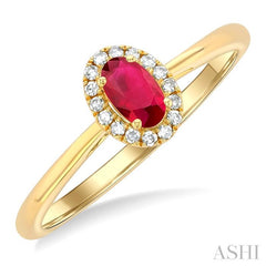 ASHI Oval Shape Gemstone & Halo Diamond Ring 41279PPFSRBYG-OV