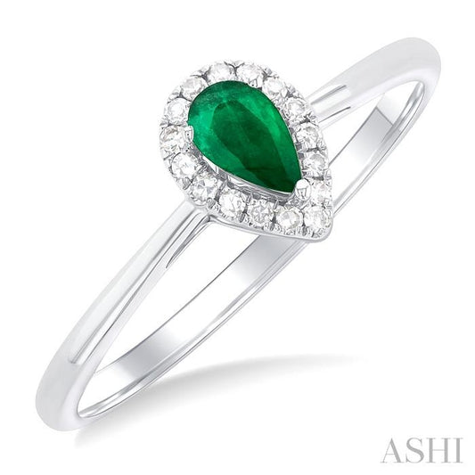 ASHI Pear Shape Gemstone & Halo Diamond Ring 41279PPTSEMWG-PR