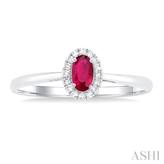 ASHI Oval Shape Gemstone & Halo Diamond Ring 41279PPTSRBWG-OV
