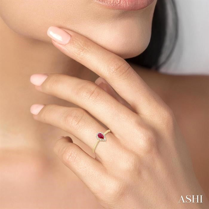 ASHI Pear Shape Gemstone & Halo Diamond Ring 41279PPTSRBYG-PR