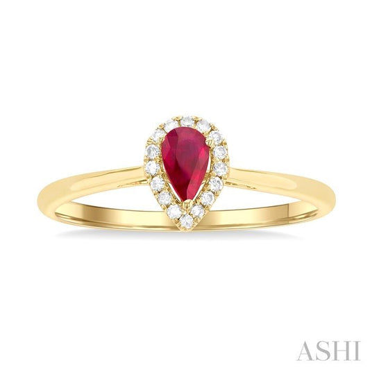 ASHI Pear Shape Gemstone & Halo Diamond Ring 41279PPTSRBYG-PR