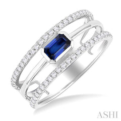 ASHI Emerald Shape East-West Gemstone & Diamond Ring 41286PPTSSPWG