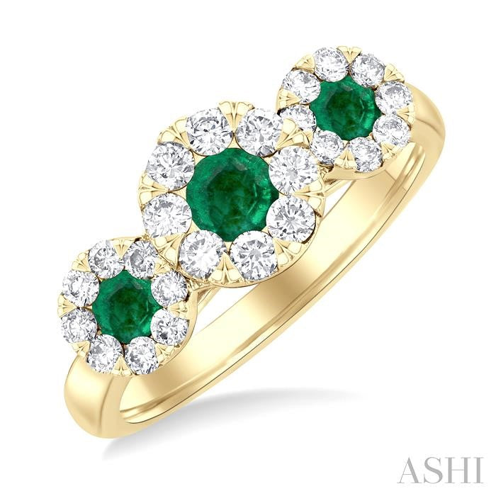 ASHI Round Shape Past Present & Future Lovebright Gemstone & Diamond Ring 41323PPFGEMYG