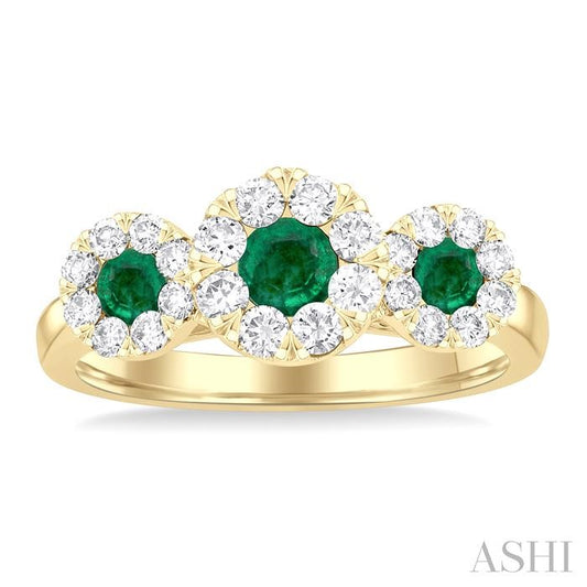 ASHI Round Shape Past Present & Future Lovebright Gemstone & Diamond Ring 41323PPFGEMYG