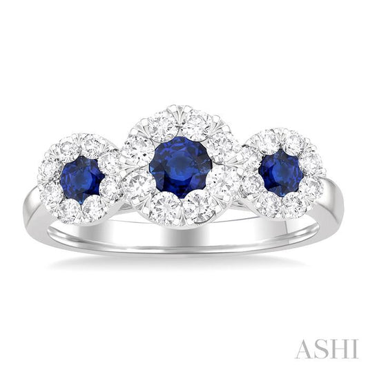ASHI Round Shape Past Present & Future Lovebright Gemstone & Diamond Ring 41323PPFGSPWG
