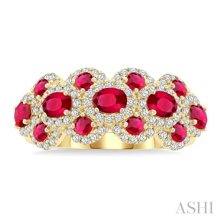 ASHI Oval Shape Gemstone & Halo Diamond Ring 41343PPFGRBYG