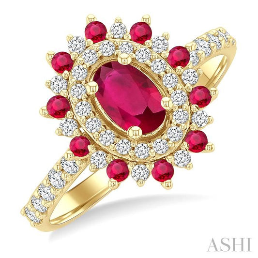 ASHI Oval Shape Gemstone & Halo Diamond Ring 41354PPFGRBYG-OV