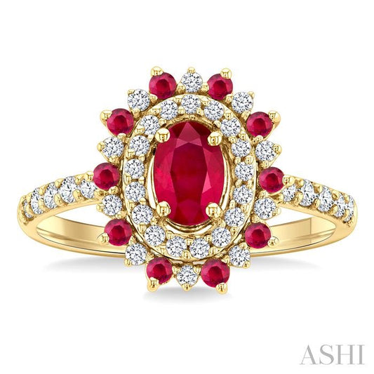 ASHI Oval Shape Gemstone & Halo Diamond Ring 41354PPFGRBYG-OV
