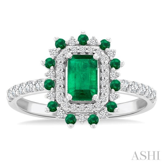 ASHI Emerald Shape Gemstone & Halo Diamond Ring 41355PPFGEMWG-OC