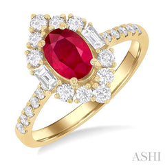 ASHI Oval Shape Gemstone & Halo Diamond Ring 41383PPFGRBYG