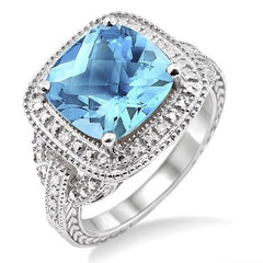 Parkplace Jewelers Silver Cushion Shape Gemstone & Diamond Ring 88139PPSSBTSLRG