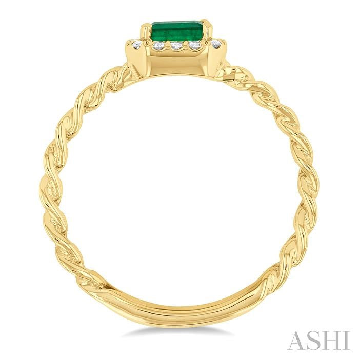 ASHI Emerald Shape Curb & Cuban East-West Gemstone & Halo Diamond Ring 41418PPTGEMYG-OC