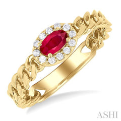 ASHI Oval Shape Curb & Cuban East-West Gemstone & Halo Diamond Ring 41418PPTGRBYG-OV
