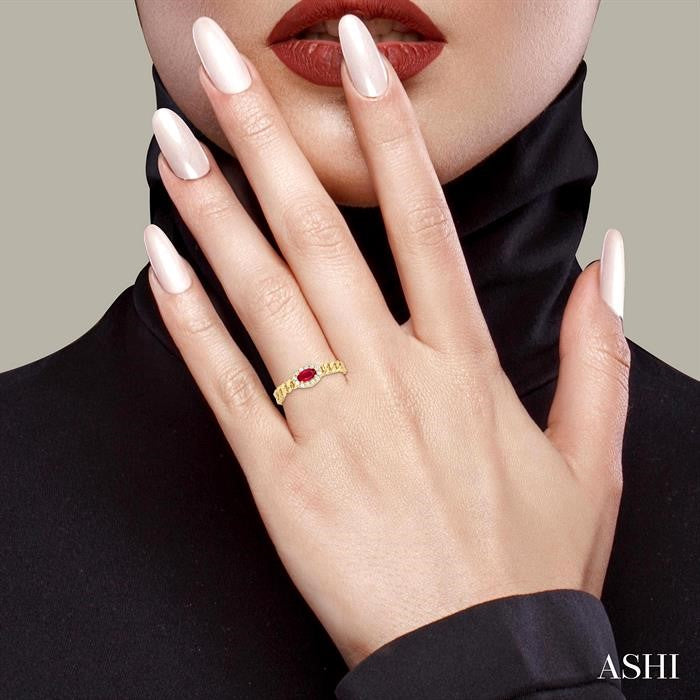 ASHI Oval Shape Curb & Cuban East-West Gemstone & Halo Diamond Ring 41418PPTGRBYG-OV