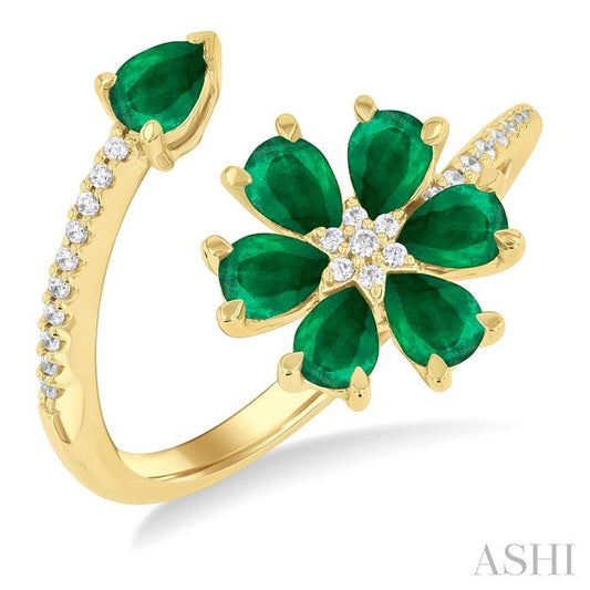 ASHI Blossom Pear Shape Gemstone & Diamond Fashion Open Ring 41448PPFGEMYG