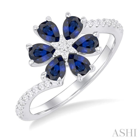 ASHI Blossom Pear Shape Gemstone & Diamond Ring 41457PPFGSPWG