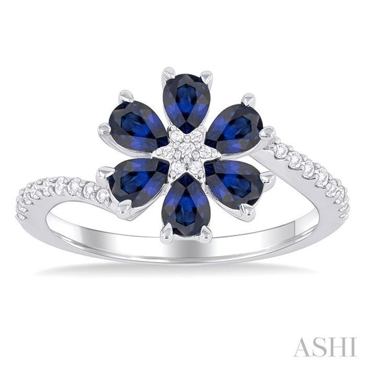 ASHI Blossom Pear Shape Gemstone & Diamond Ring 41457PPFGSPWG