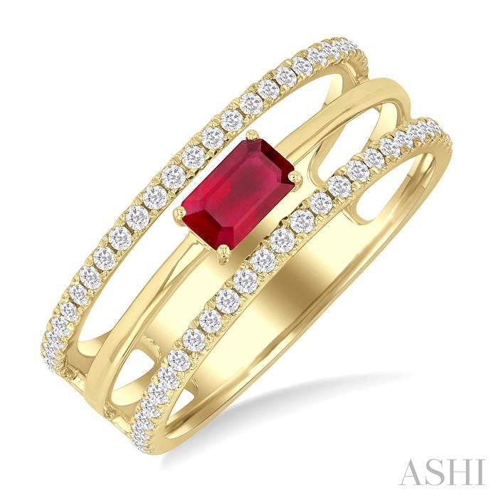 ASHI Emerald Shape East-West Gemstone & Diamond Layered Fashion Ring 41476PPTSRBYG-OC