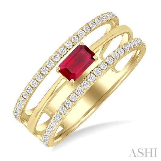 ASHI Emerald Shape East-West Gemstone & Diamond Layered Fashion Ring 41476PPTSRBYG-OC