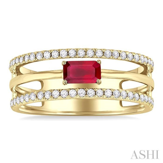ASHI Emerald Shape East-West Gemstone & Diamond Layered Fashion Ring 41476PPTSRBYG-OC