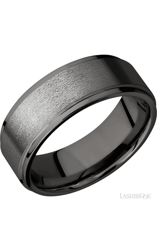 8 mm wide Flat Grooved Edges Tantalum Noir band.