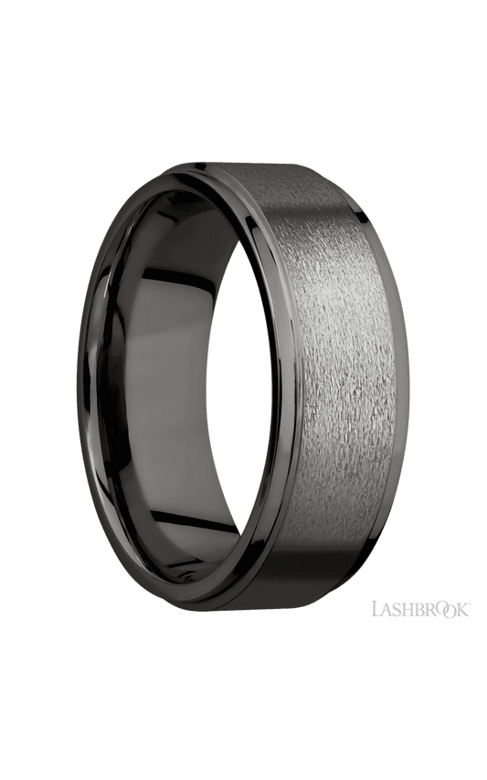 8 mm wide Flat Grooved Edges Tantalum Noir band.
