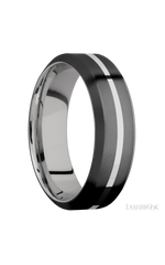 7 mm wide/High Bevel/Zirconium band with one 1 mm Centered inlay of Palladium Silver also featuring a Palladium Silver sleeve.