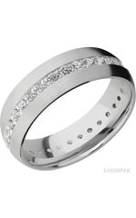 7 mm wide/Domed/14K White Gold band with an Eternity arrangement of .03 carat Round Diamond stones in a Bead Channel setting.
