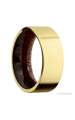8 mm wide Flat 14K Yellow Gold band featuring a Sapele sleeve.