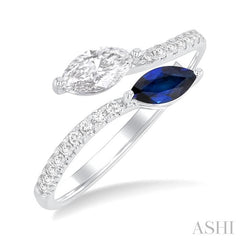 ASHI Marquise Shape Toi Et Moi Gemstone & Diamond Open Ring 41503PPFGSPWG