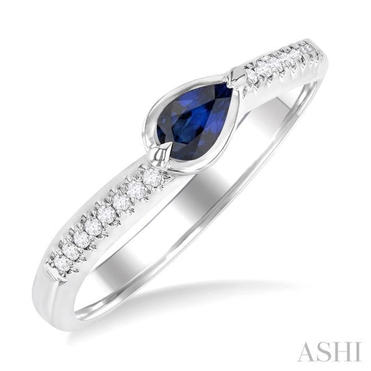 ASHI Pear Shape East-West Gemstone & Diamond Ring 41549PPFSSPWG