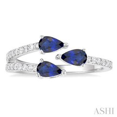 ASHI Pear Shape 3 Stone East-West Gemstone & Diamond Open Ring 41576PPFGSPWG