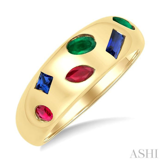 ASHI Mixed Shape Gemstone Mosaic Fashion Wide Band 41769PPF@RNBYG