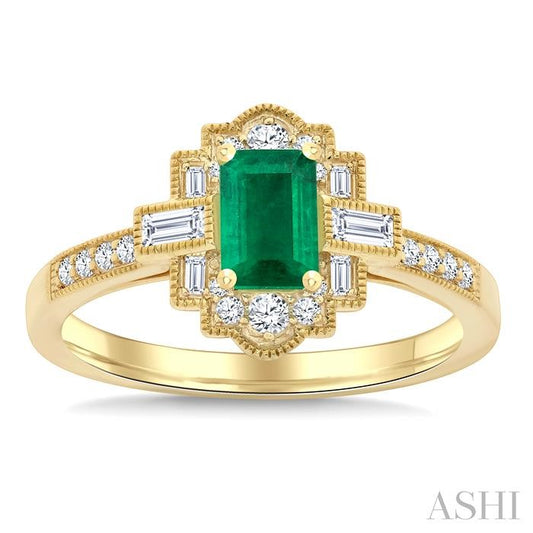 ASHI Emerald Shape Art Deco Gemstone & Diamond Fashion Ring 41835PPFGEMYG