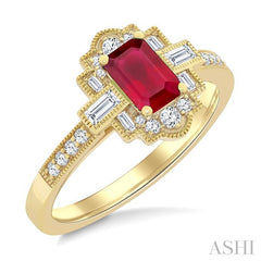 ASHI Emerald Shape Art Deco Gemstone & Diamond Fashion Ring 41835PPFGRBYG