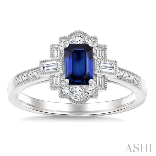 ASHI Emerald Shape Art Deco Gemstone & Diamond Fashion Ring 41835PPFGSPWG