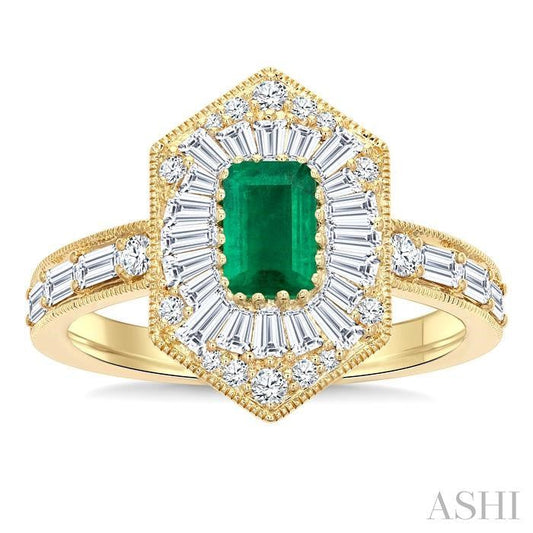 ASHI Emerald Shape Art Deco Gemstone & Diamond Fashion Ring 41881PPFGEMYG