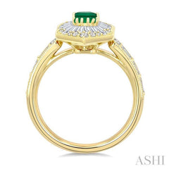 ASHI Emerald Shape Art Deco Gemstone & Diamond Fashion Ring 41881PPFGEMYG