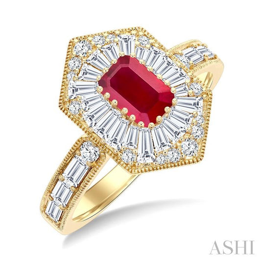 ASHI Emerald Shape Art Deco Gemstone & Diamond Fashion Ring 41881PPFGRBYG