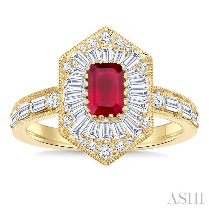 ASHI Emerald Shape Art Deco Gemstone & Diamond Fashion Ring 41881PPFGRBYG