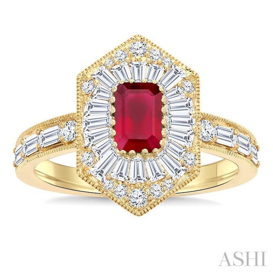 ASHI Emerald Shape Art Deco Gemstone & Diamond Fashion Ring 41881PPFGRBYG